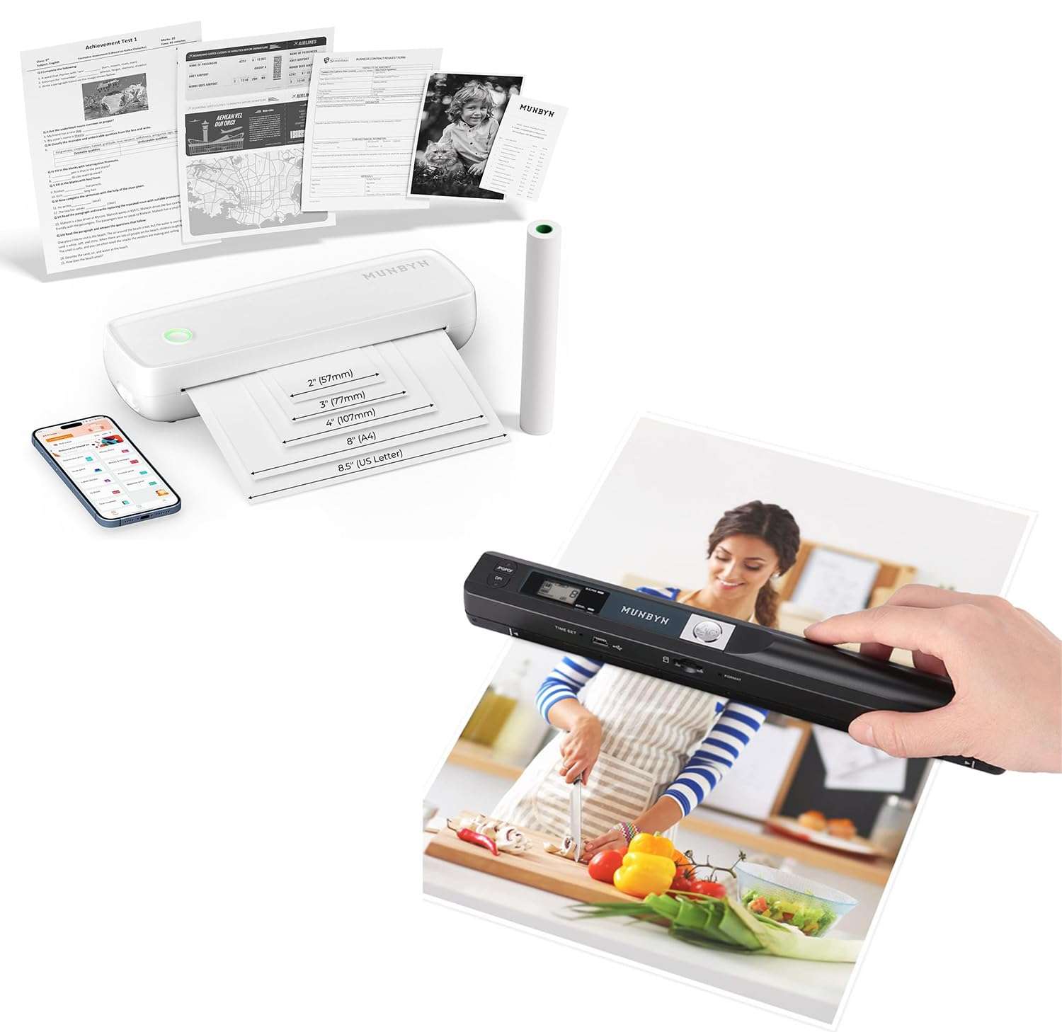 MUNBYN Portable Printers Wireless for Travel ITP04 and Portable Scanner in 900 Dpi Include 16G SD Card 1