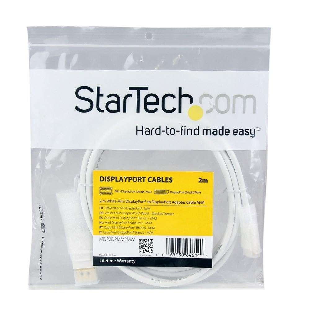 StarTech.com 2m 6 ft White Mini DisplayPort to DisplayPort 1.2 Adapter Cable M/M - DisplayPort 4k with HBR2 support - Mini DP to DP Cable 2