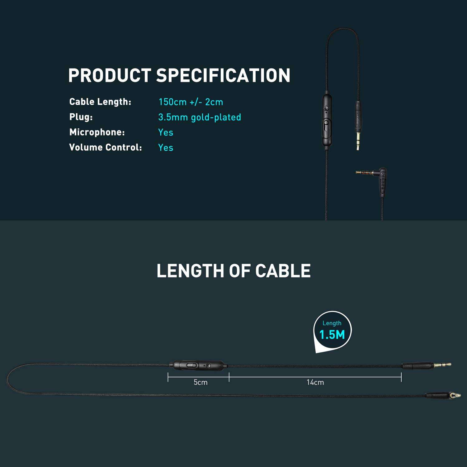 Aux Cord 3.5mm 1.5m/4.9ft with Mic and Volume Control Audio Cable to Connect Gaming Headphones with Xbox/PlayStation, Male to Male Replacement Cord for Music and Voice Streaming for Mobile Phones 6