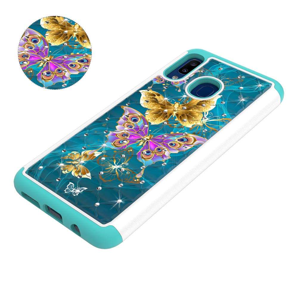 BELLETAS Galaxy A20 Case, Galaxy A30 Cover Heavy Duty Hybrid Dual Layer TPU Plastic Armor Defender Phone Case Cover Compatible with Samsung Galaxy A20 / Galaxy A30 2019 (Yellow Gold Butterfly) 6