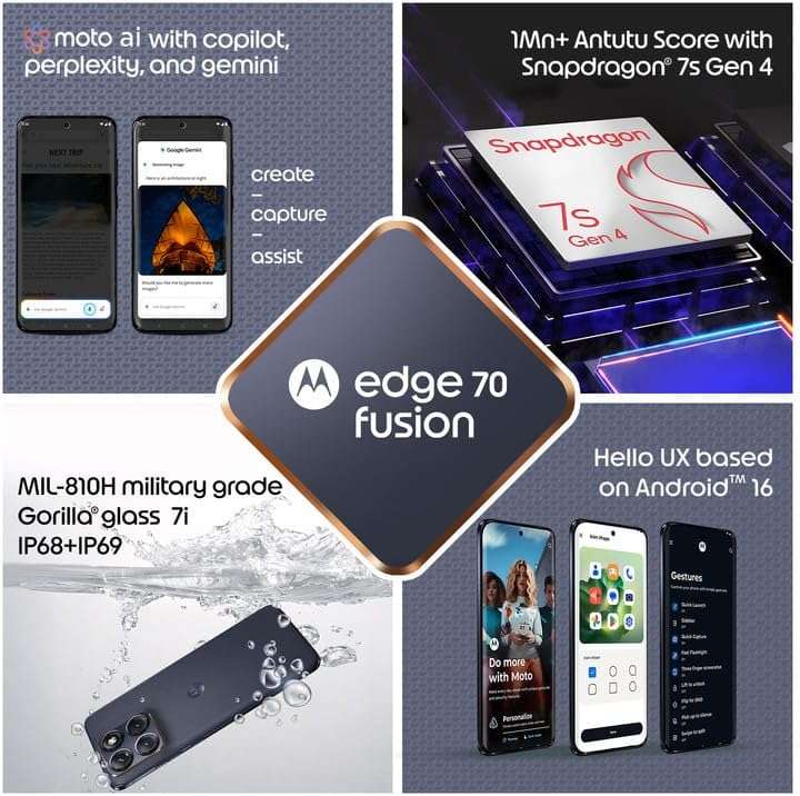 Motorola Edge 70 Fusion 5G (Pantone Silhouette, 8GB RAM, 128GB Storage) | AI Features | 6.78-inch 144Hz AMOLED | Snapdragon 7s Gen 4 | 50MP + 13MP Camera | 32MP Selfie | 7000mAh | 68W TurboPower 5