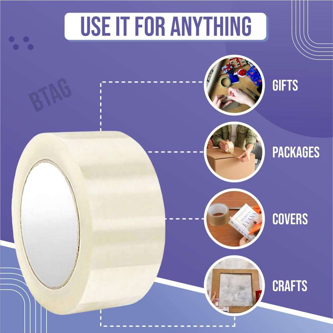 CRAE Transparent Packaging Cello Tape For Office, Home and E-Commerce Packing | 100M | Pack of 2 6