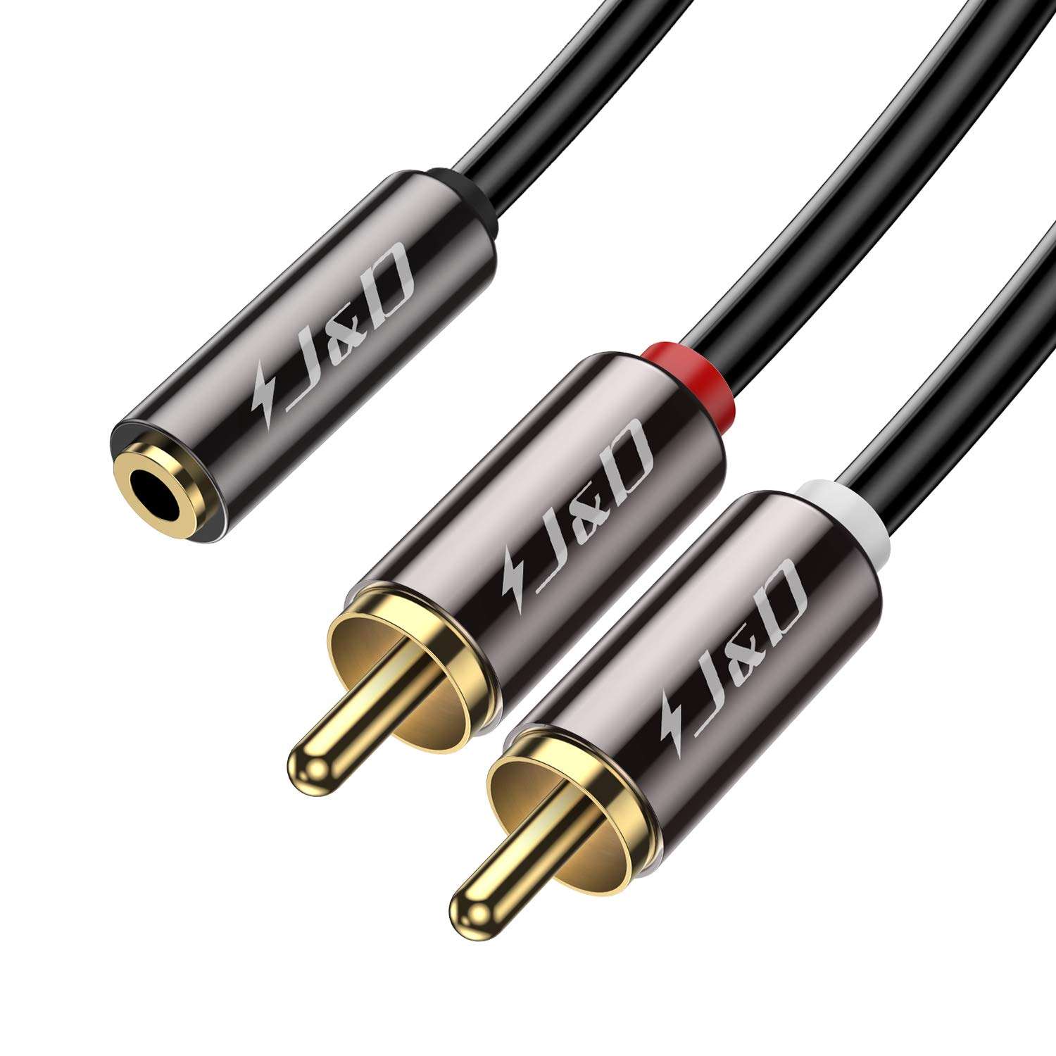 J&D RCA to Aux Adapeter RCA to 3.5mm Female Cable, RCA Cable Gold Plated Copper Shell Heavy Duty 3.5mm Female to 2 RCA Male Stereo Audio Adapter Cable, 15 Feet 1