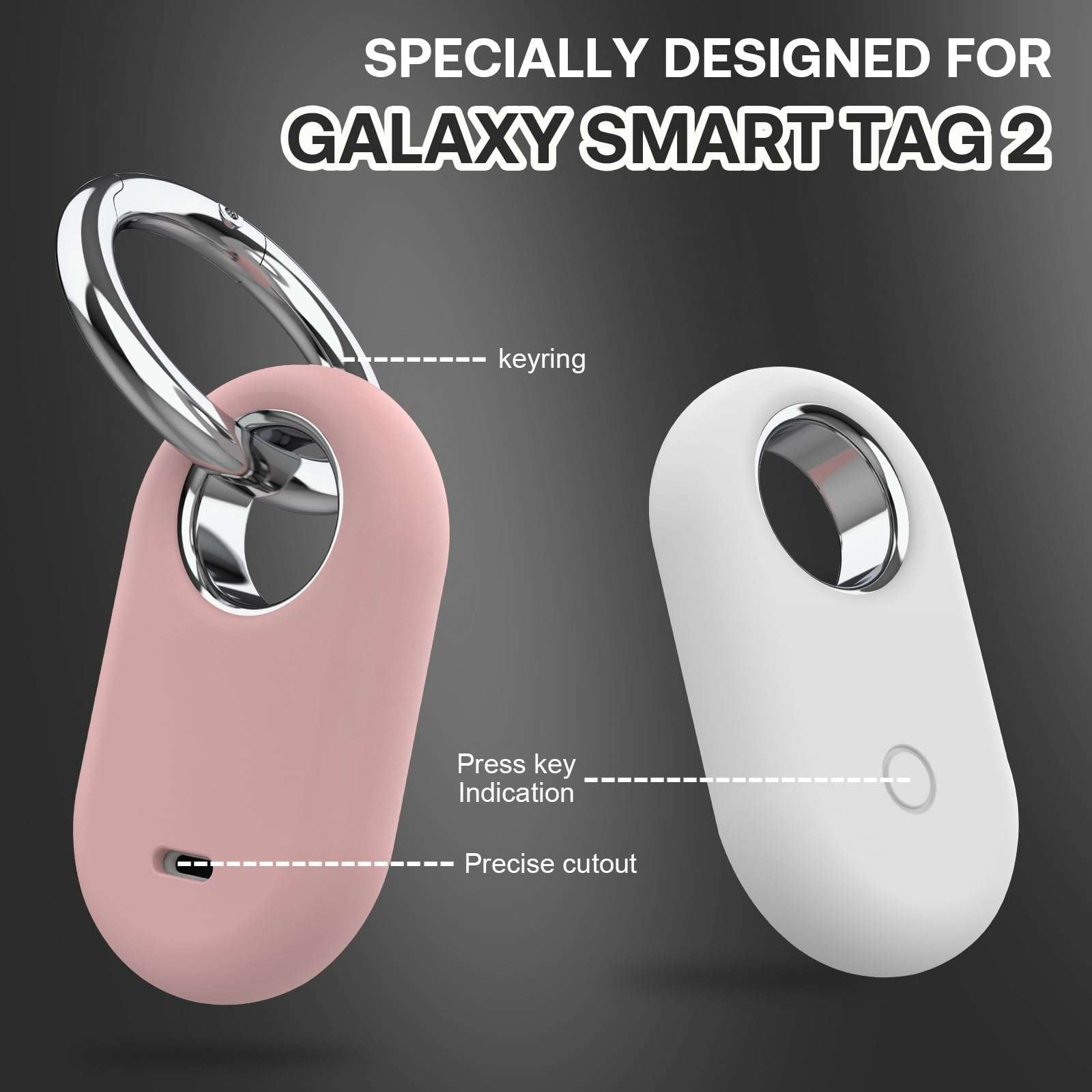 2Pack Smarttag2 Holder and Smarttag2 Keychain,Soft and Shockproof Silicone Smarttag2 Case for Samsung Galaxy SmartTag2,Comes with Ring Metal Snap Keyring for Luggage,Keys,Pets,Kids Bag 4