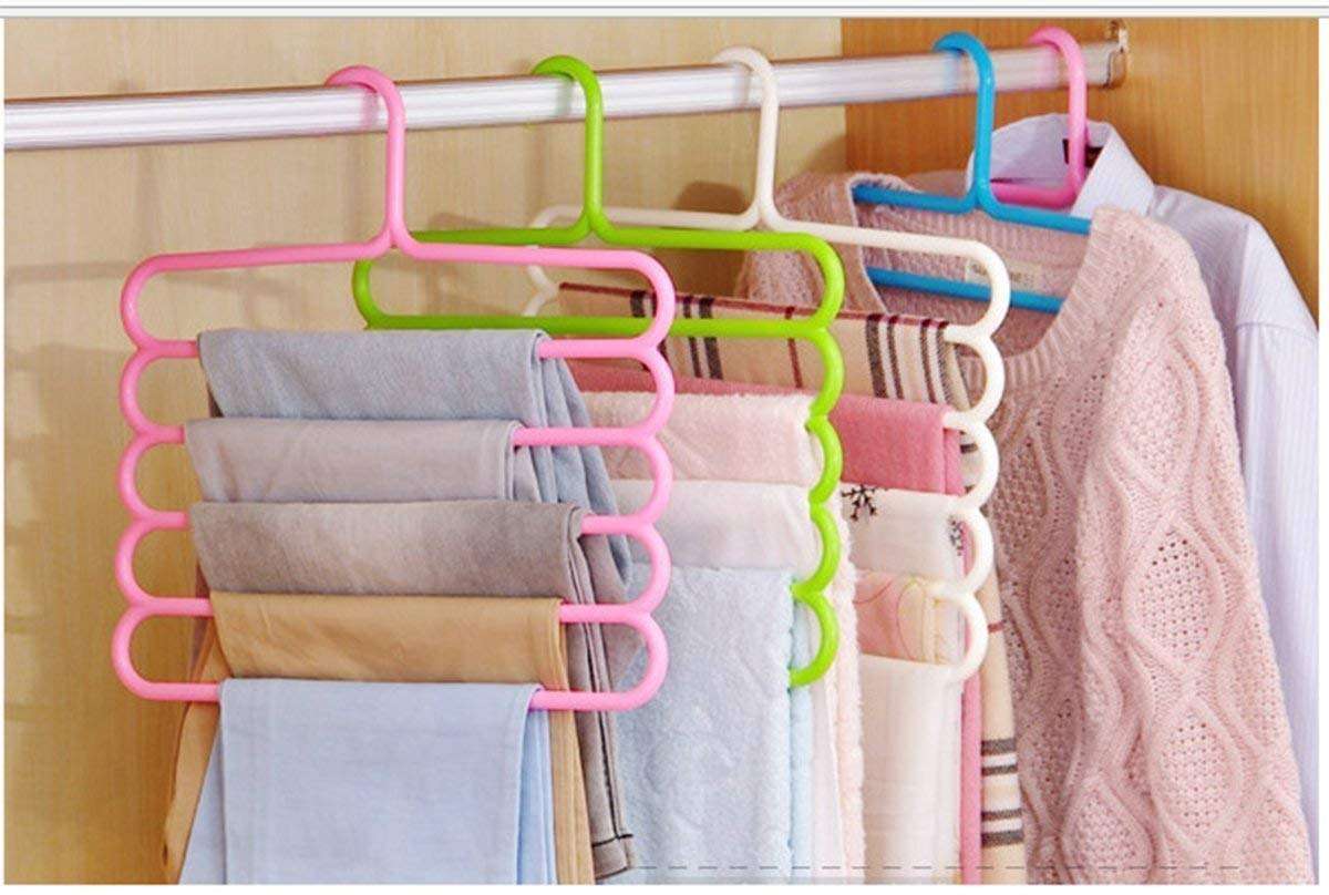Cloudeal Plastic 5 Layer Colorful Pants Scarf Trousers Clothes Towels Hanger/Holder, Set of 4, Multicolour