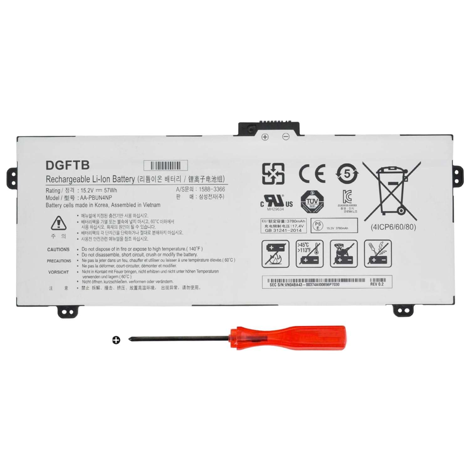 DGTEC New AA-PBUN4NP Laptop Battery for Samsung NP940Z5J NP940Z5L NP940Z5L-X01US NP940Z5L-X03US NP940Z5L-S03US Series BA43-00374A 4ICP6/60/80 (15.2V 57Wh/3780mAh) 1