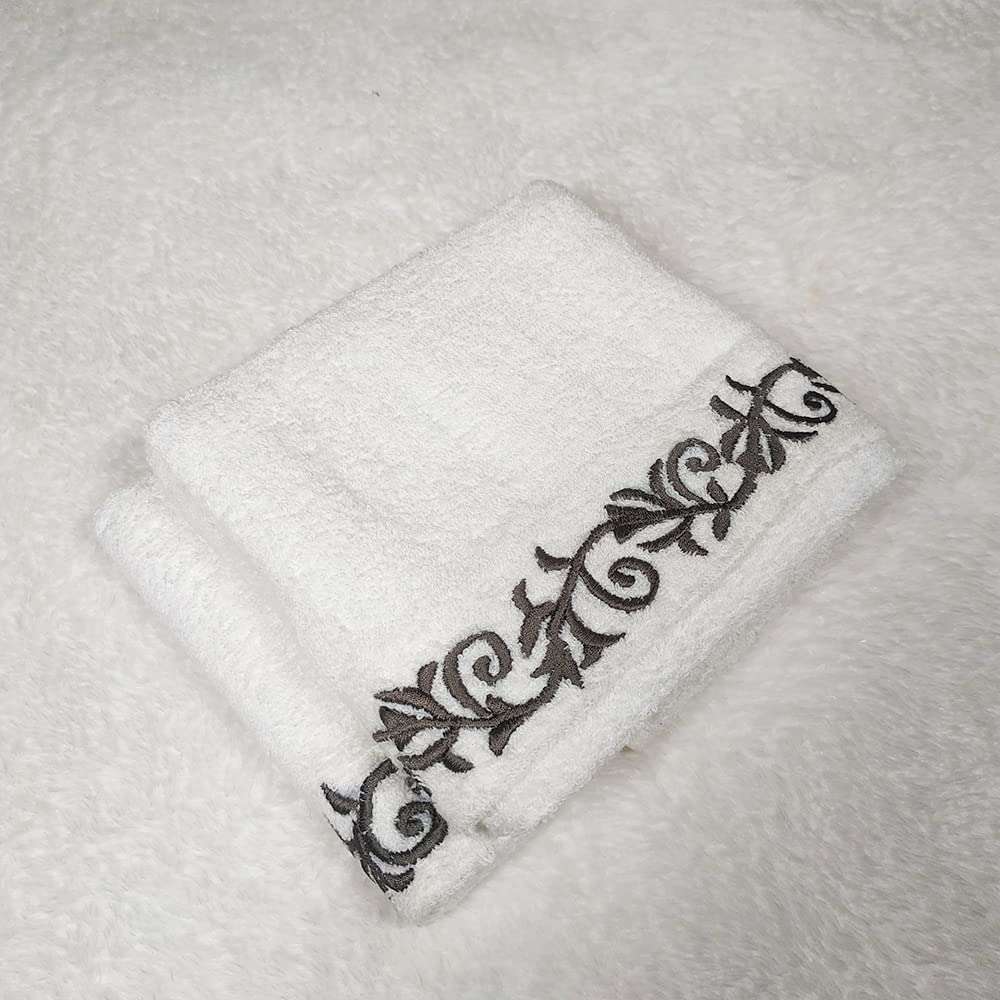 Luxelife Absorbent 100% Cotton Embroidered Hand Towel | Towel for Bathroom ,Gym, Pool, Travel, Spa, Yoga, Lunch, Kitchen| -Pack of 2 -500 GSM (White Color) 2