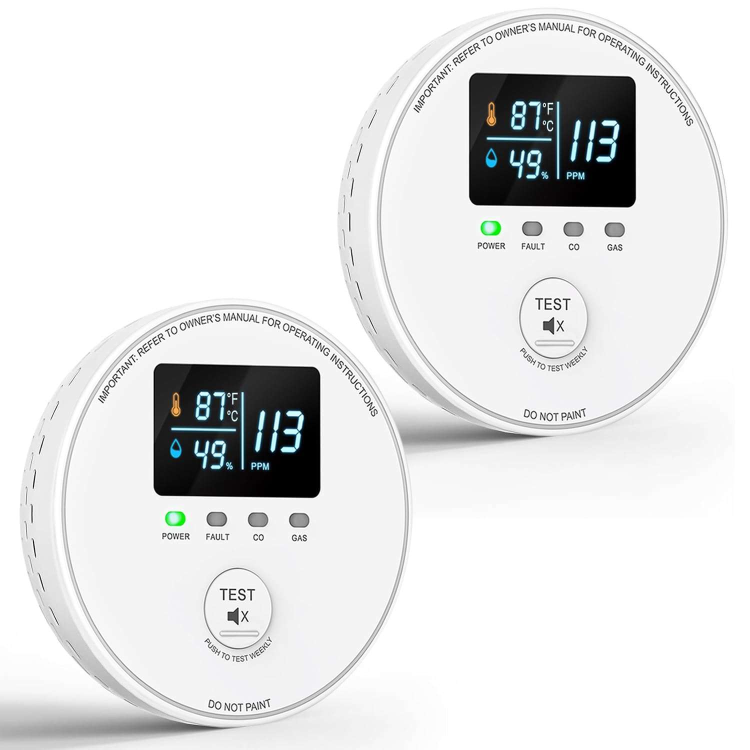 Carbon Monoxide Detectors and Natural Gas Detector, 4-in-1 Carbon Monoxide Detectors Plug in, CO Detector with Dual Alarms, Temperature(°F/℃) & Humidity Sensor for Home, RV, Black, 2 Packs 1