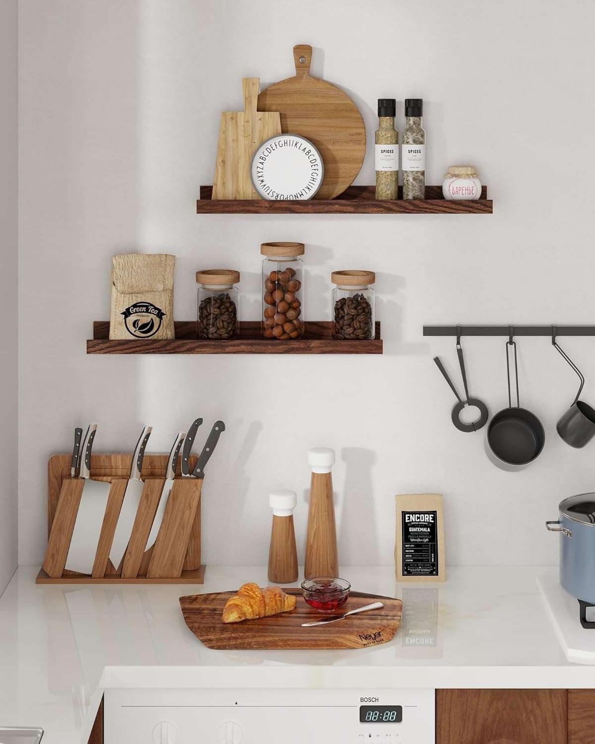 OXMIC Engineered Wood Floating Picture Ledge Shelves, Shelf for Bedroom, Wall Mounted Shelves, Wall Shelf, Wall Shelves for Living Room, Floating Shelf for Wall, 40.6 x 12.7 cm, Set of 3, Dark Brown 5