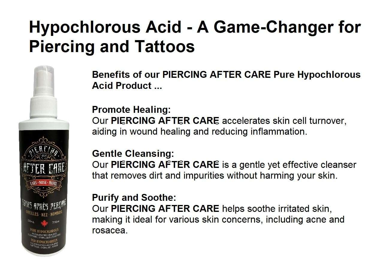 Piercing Aftercare Spray - Ear, Nose, Navel, Belly Button & Body Piercing Cleaner with Hypochlorous Acid - Piercing Aftercare Solution Formula - Ideal Hole Cleaner for Piercings - No Alcohol - 225ml 4