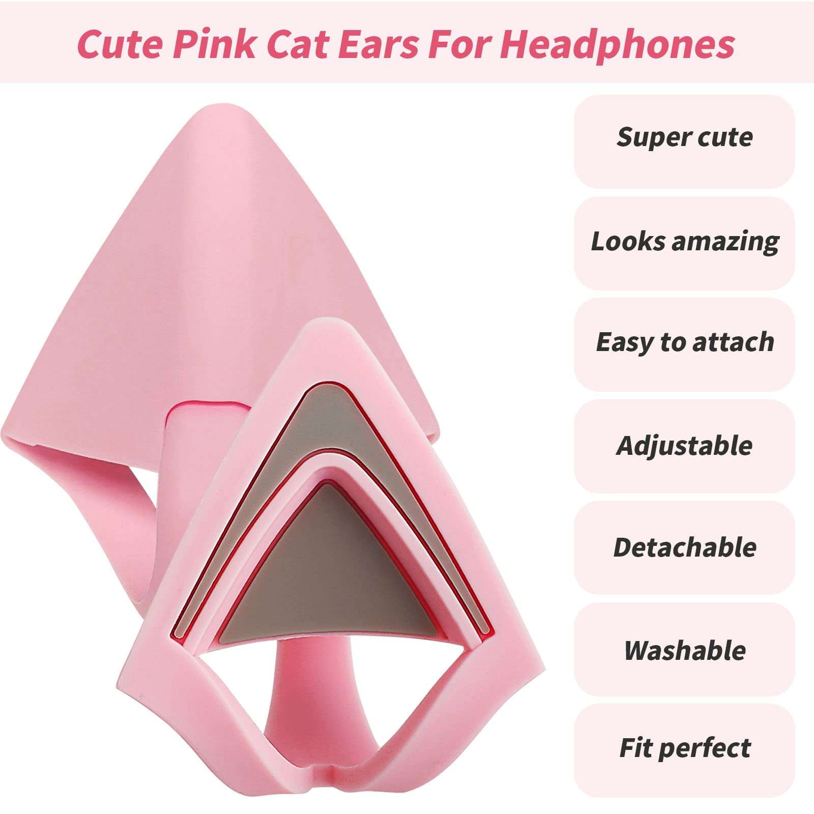 WeThinkeer Cat Ears for Headphones, Pink Cute Headset Cat Ears with Adjustable Straps, Fits Various Headphones, for Gamers, Streamers, and Cosplayers 6