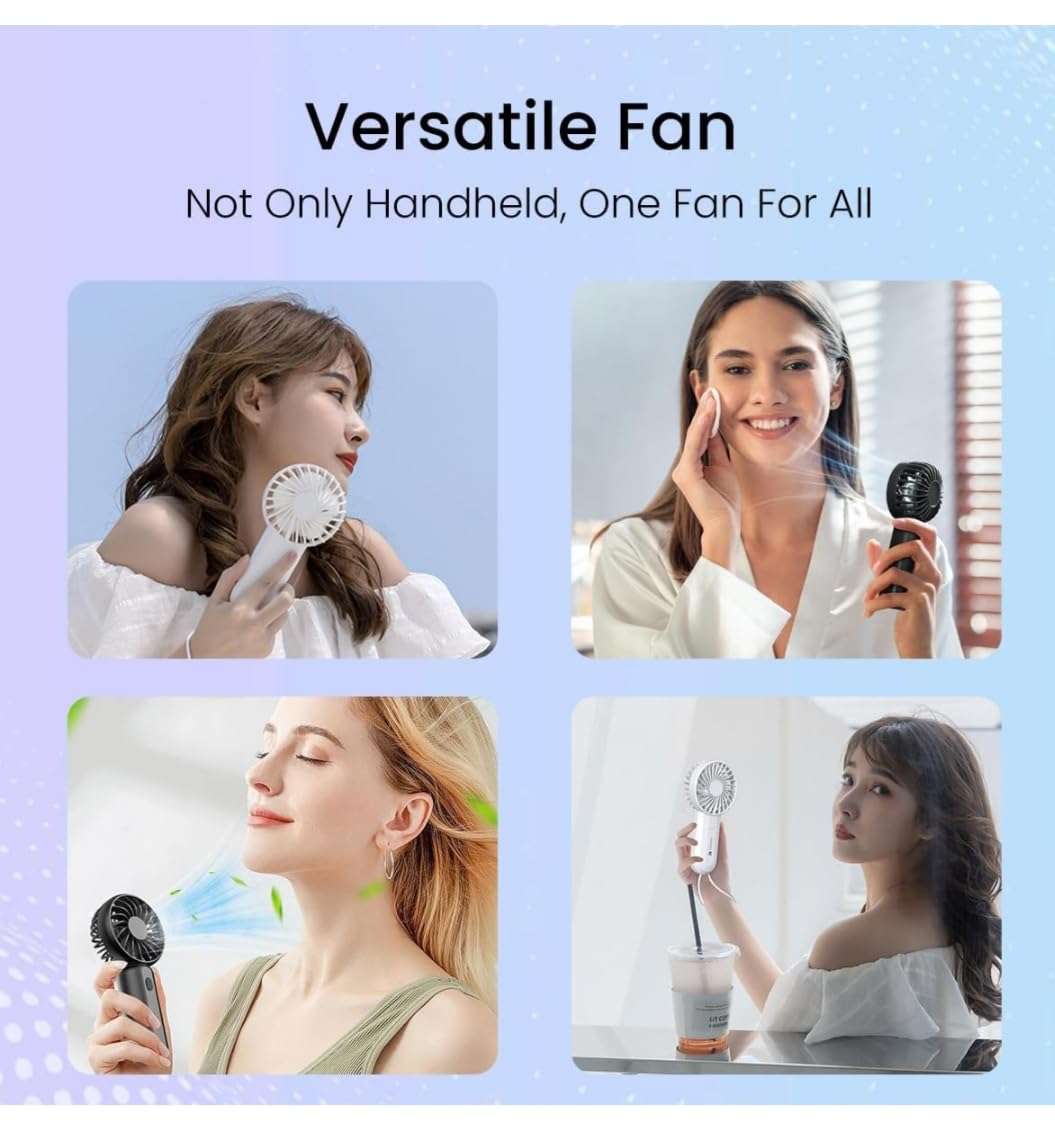 KUMISHRI Mini Hand Fan Rechargeable, Powerful Brushless Motor Handheld Fan, 3 Speed Large Blades, 1800mAh Battery, Personal Small Fan with Base for Women and Men multicolor Peck of 1 Pic 5
