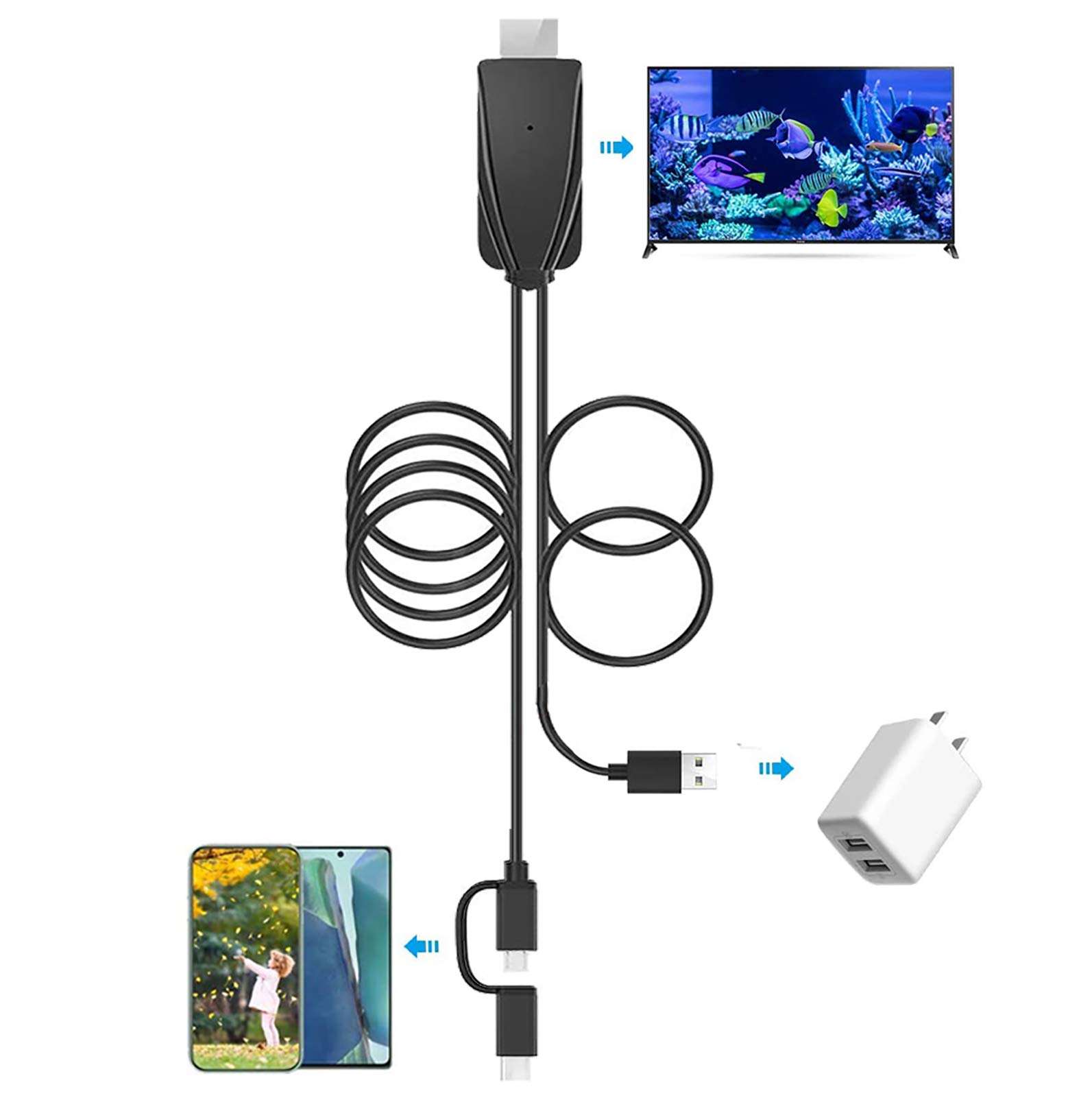2-in-1 USB Type C/Micro USB MHL to HDMI Cable Adapter 1080P HD HDTV Mirroring &Charging Cable 6ft Converter for Android Smartphones Digital AV Video Mirroring Phone to TV/Projector/Monitor 1
