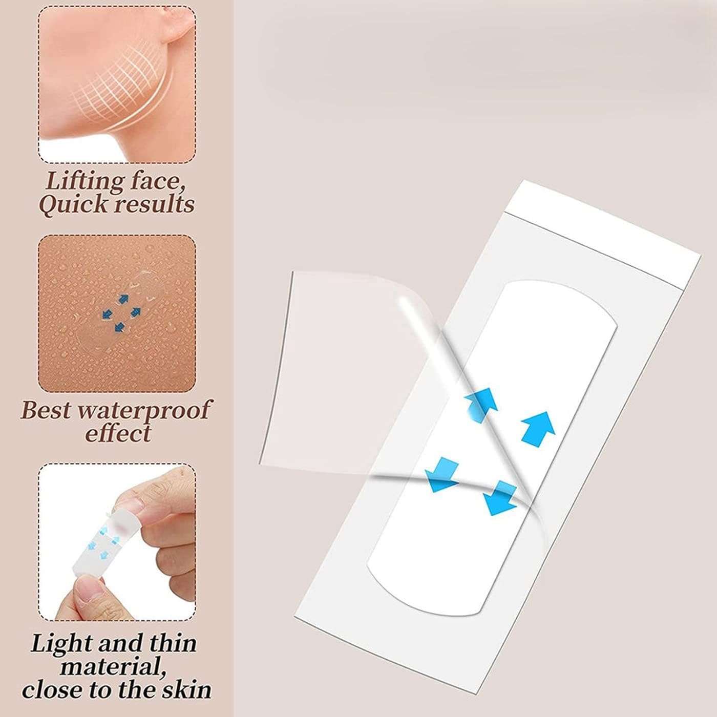 Virza trade Face Lift Tape Invisible for Instant Face Lifting & Contouring | High-Elasticity Double Chin Sticker, Neck & Facial Line Tightening Tape with String | Wrinkle Smoothing, V-Shape Face Slimming, Sagging Skin Lifter (40 Pcs, Pack of 1) 5