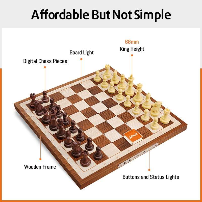 Chessnut Air Electronic Chess Set, A magnificently Handcrafted Wooden Chess Board with Extra Queens,LEDs, AI Adaptive Electronic Chess Set Game and App with Computer Chess Board 2