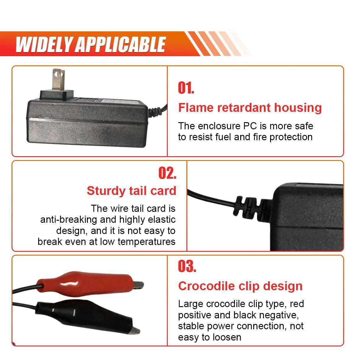 DUSCOKE 12V Sealed Lead Acid Smart Battery Charger SLA Maintainer, Automatic Car Battery Charger with LED Charge Status Indicator Light & Alligator Clips, Compatible with Car Motorcycle Truck 5
