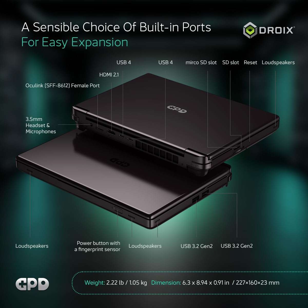 GPD Win MAX 2 2025 Handheld Gaming PC with AMD Ryzen 7 8840U, Radeon 780M GPU, 32GB RAM, 1TB SSD, OcuLink, 10.1" IPS Display, Gaming Controls, Keyboard and touchpad 6