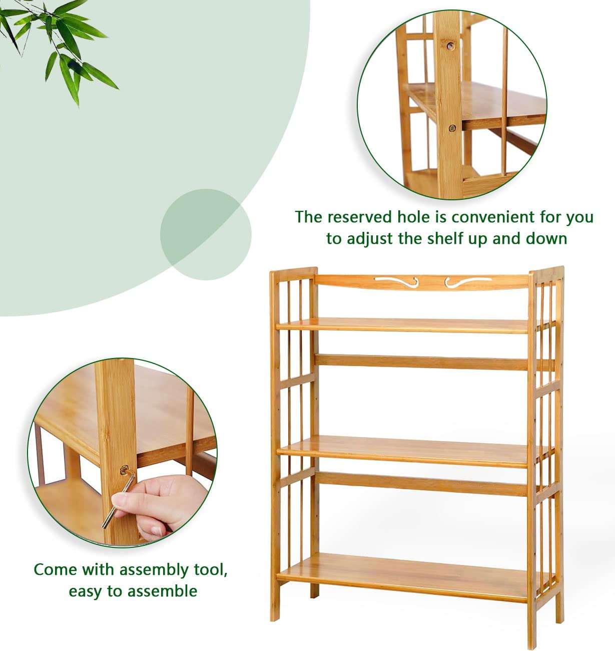 C&AHOME Bamboo Shelf, 3-Tier Bookcase, Free-Standing Storage, Plant Stand, Max Load 35LBS Per Shelf, Utility Rack for Living Room, Bathroom, Kitchen, Home, Natural 5