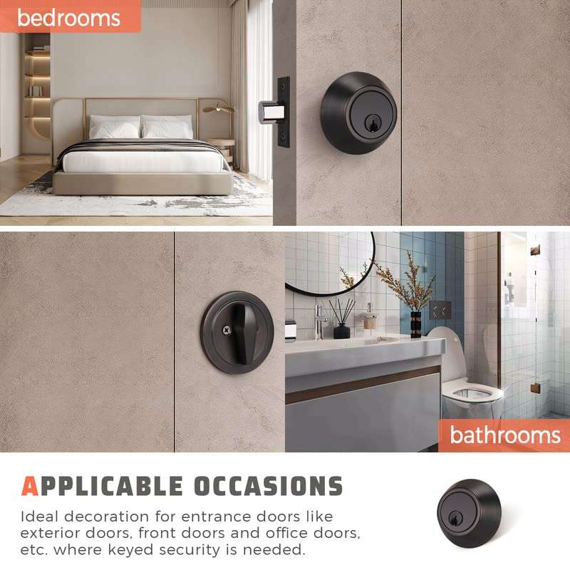 Door Deadbolt Single Cylinder Deadbolt in Oil Rubbed Bronze, Thumb Turn Button Inside and Key Outside Deadbolt Key Lock 3