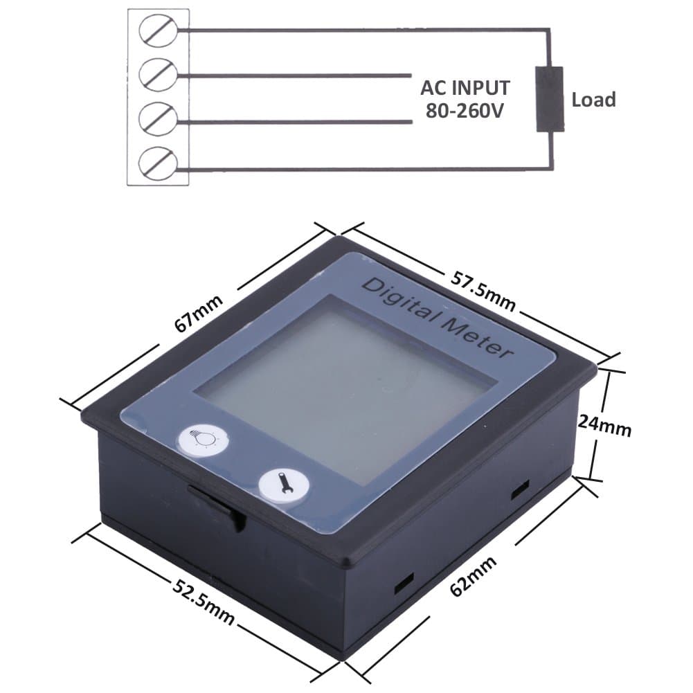 Yeeco AC Digital Meter with CT, Multifunciton Voltage Current Meter AC 80-260V 10A Digital Voltmeter Ammeter LCD Digital Display Multifunciton Volts Current Power Energy Meter Multimeter Gauge Monitor 3
