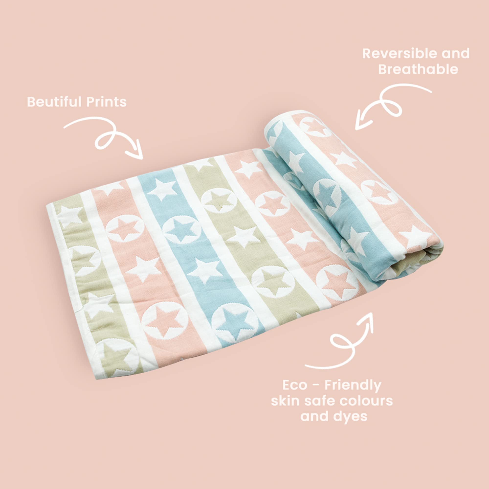 TIDY SLEEP Baby Blankets 6 Layer Wraper 100% Cotton Stroller Cover Receiving Blankets, (Pack of 2) (Pink & Multicolor) 4
