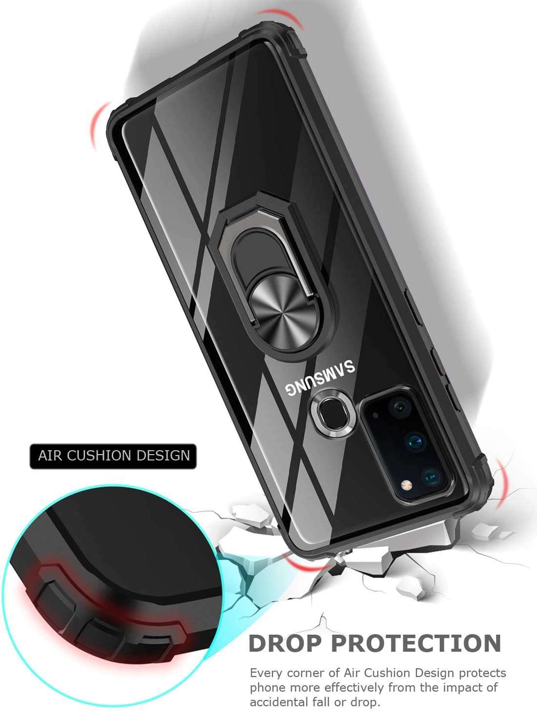 REAMOUNT Samsung Galaxy A21S Case, [ Military Grade ] with [ Glass Screen Protector] Drop Tested Protective Case | Kickstand | Compatible with Samsung Galaxy A21S (Black) 6