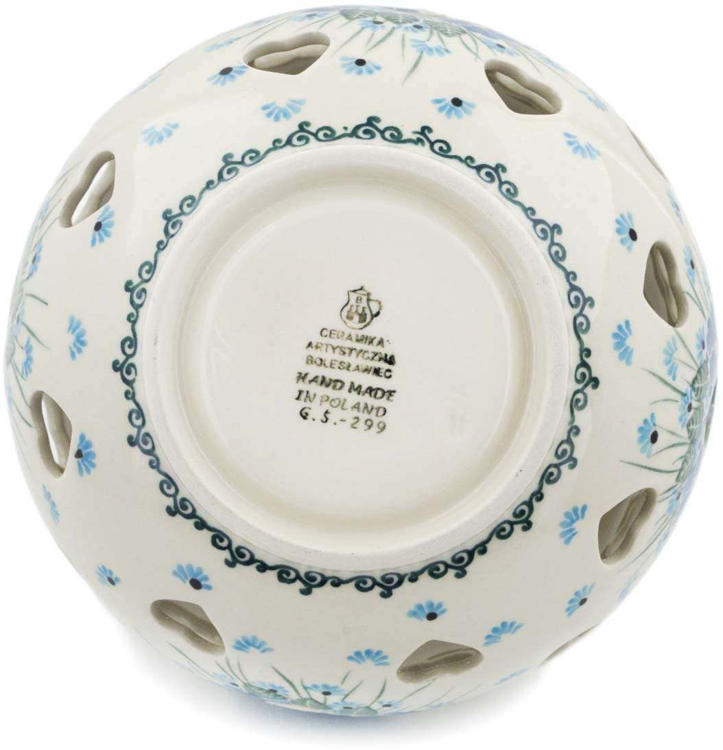 Polish Pottery 7-inch Votive Candle Holder Made by Ceramika Artystyczna (Forget Me Not Theme) + Certificate of Authenticity 5