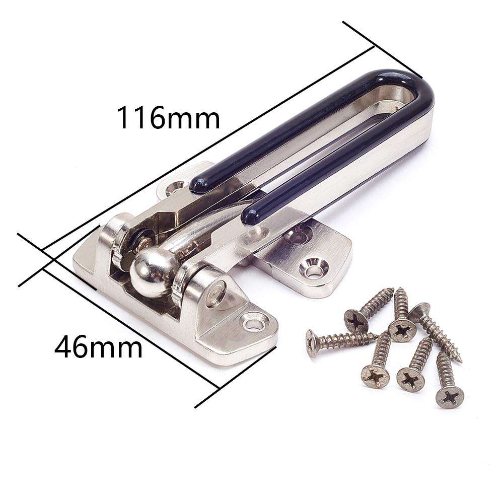 MroMax Door Lock Latch, Home Security Door Lock, Front Door Locks for Kids, Home Reinforcement Swing Bar Door Chain Lock for Swing-in Doors, Solid Zinc Alloy, Brushed Finish 1Pcs 2