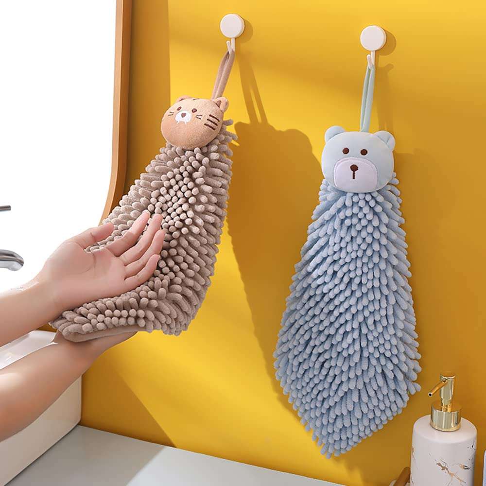 VPTMRP 2 Pack Cute Hand Towels Thickened and Enlarged Soft Plush Chenille Towels Quick Dry for Bathroom Kitchen Hotel 3