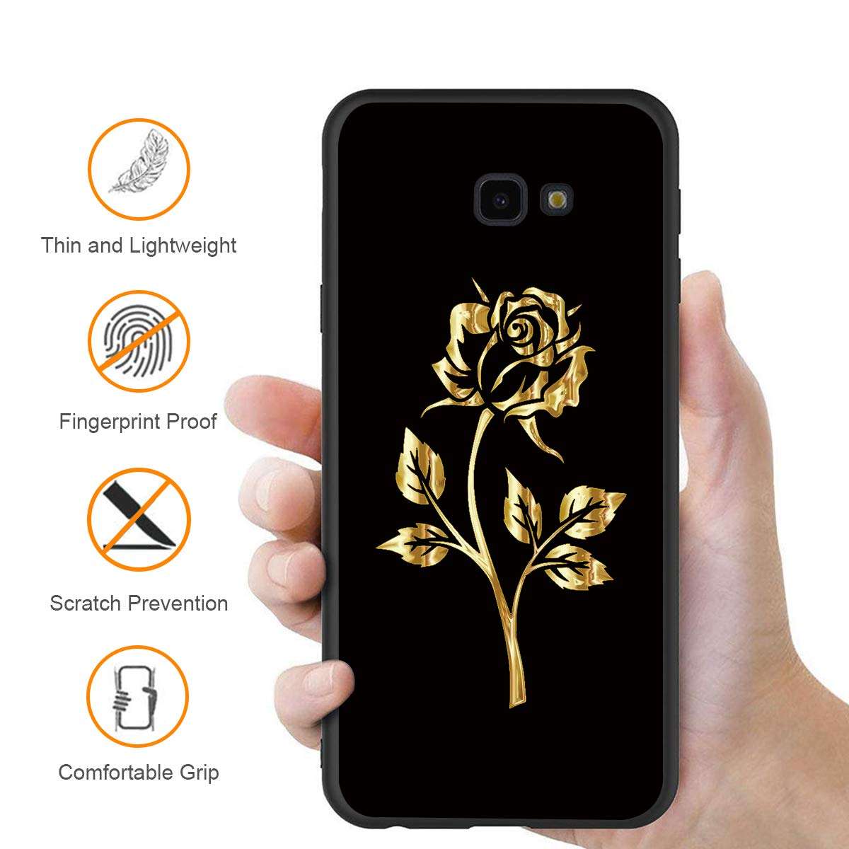 Eouine Samsung Galaxy J4 Plus Case, Phone Case Silicone Black with Pattern Ultra Slim Shockproof Soft Gel Back Cover Protective Bumper Skin for Samsung Galaxy J4 Plus Smartphone (Golden Rose) 5