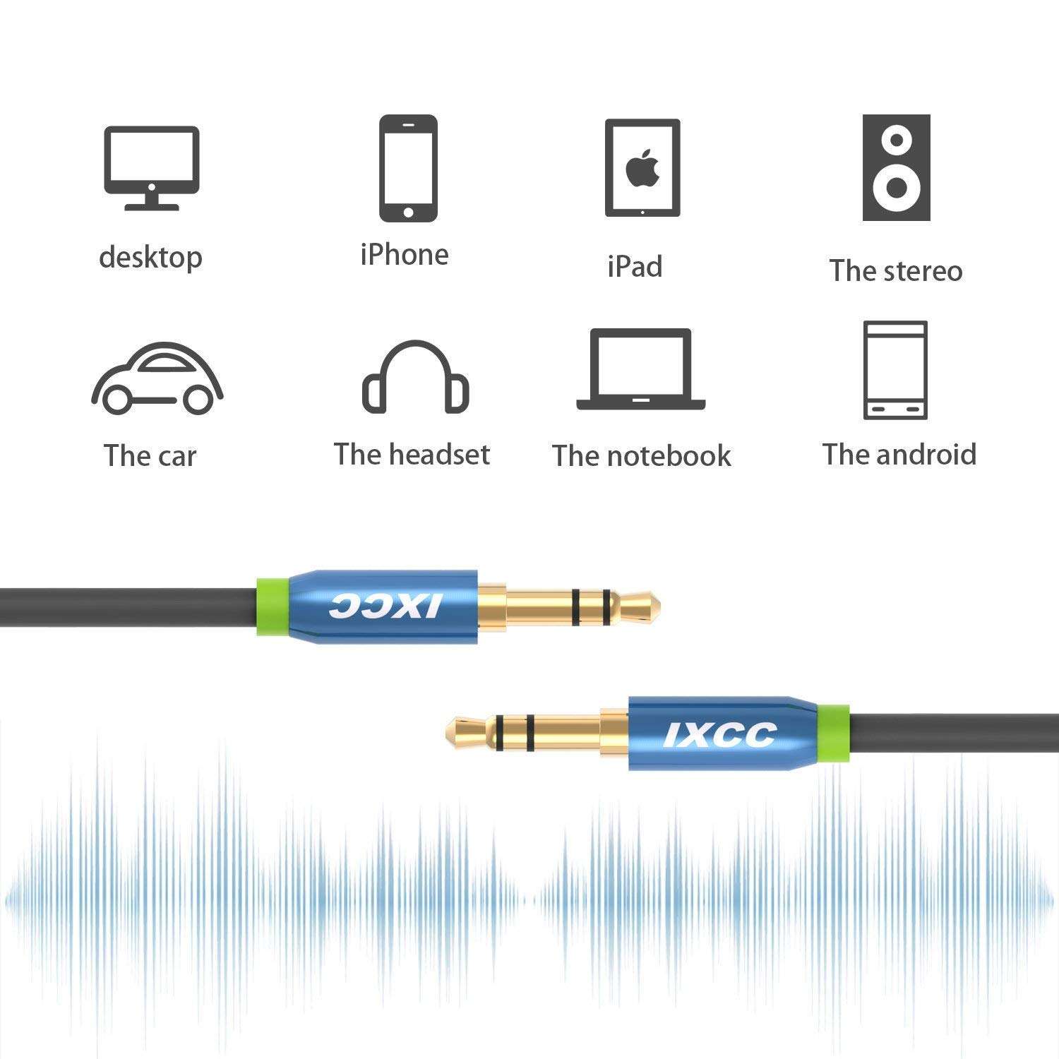 iXCC 10Ft Extra Long Male to Male 3.5mm Universal Aux Audio Stereo Cable for All 3.5mm-Enabled Devices, Apple, Samsung, Android, Windows and MP3 4