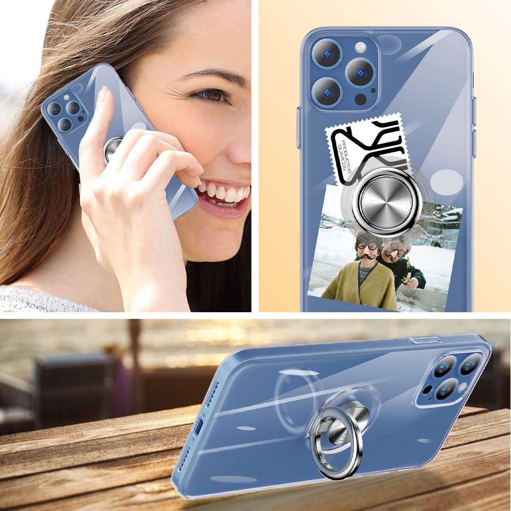 Sitikai Compatible with iPhone 12 Pro Max case 6.7 Inch Ring Magnetic Kickstand Soft Silicone Thin Slim Flexible Bumper Fully Protective Transparent Silm Anti-Yellowing Anti-Scratch Shockproof Clear 6