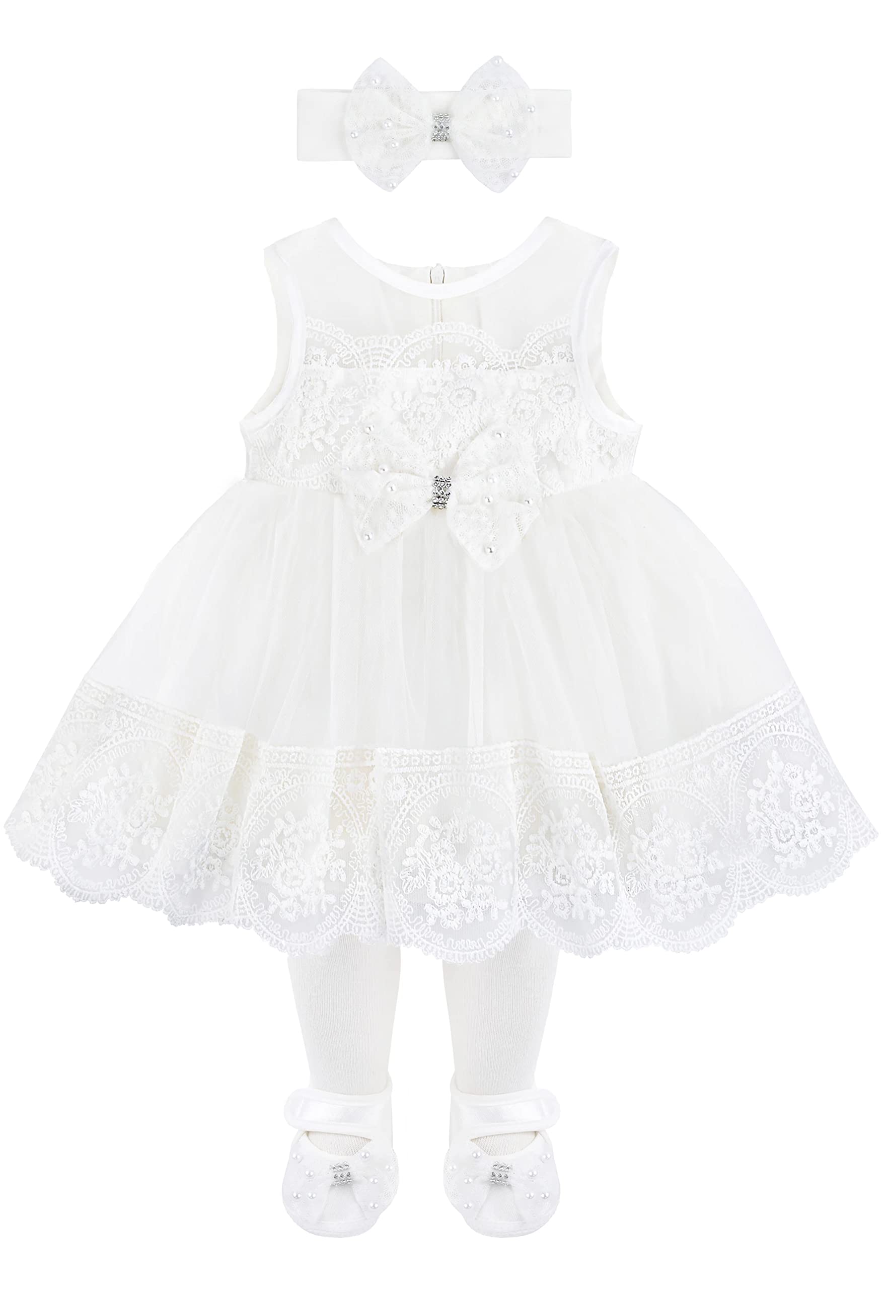 Taffy Baby Girl Christening Baptism Embroidered Dress Gown 6 Piece Deluxe Set 0-3 Months, White 2