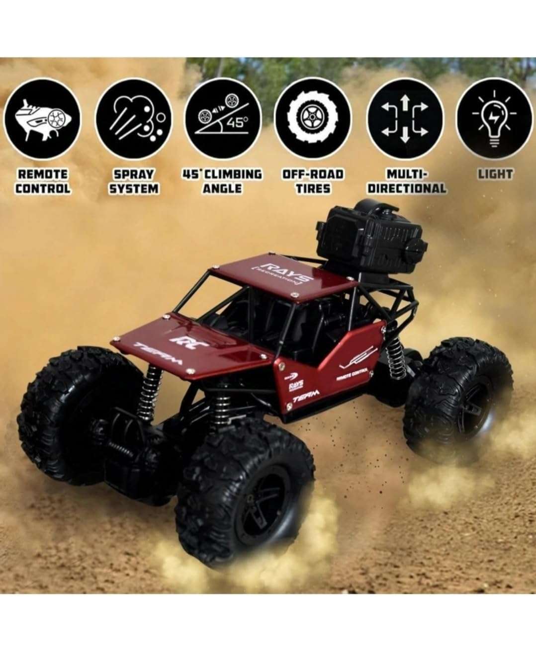 Umadiya Offroader 2Wd Rc Car High Speed | 5 Functions 1:18 RC Car with Smoke Fog | Styled as Rock Crawler Climbing Monster Truck | Rechargeable Remote Control Car for Kids (Multi-Color) 5