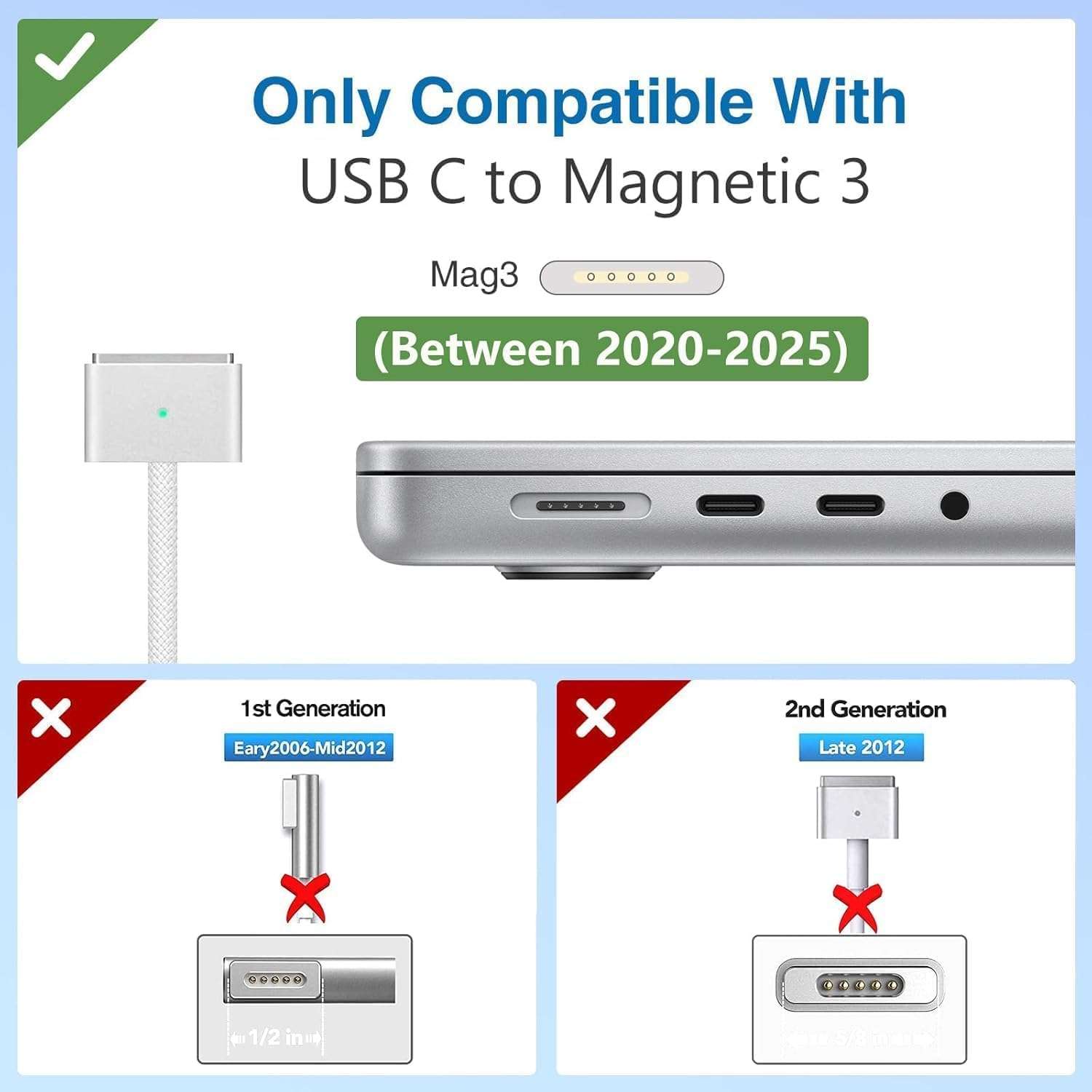 140W Mag 3 Charger, Mac Book Pro Charger, 140W USB-C Power Adapter, USB-C to Mag 3 Cable, Compatible with Mac Book Pro/Air 13/14/15/16 inch M1 M2 M3 M4 (Between 2021-2025) 3