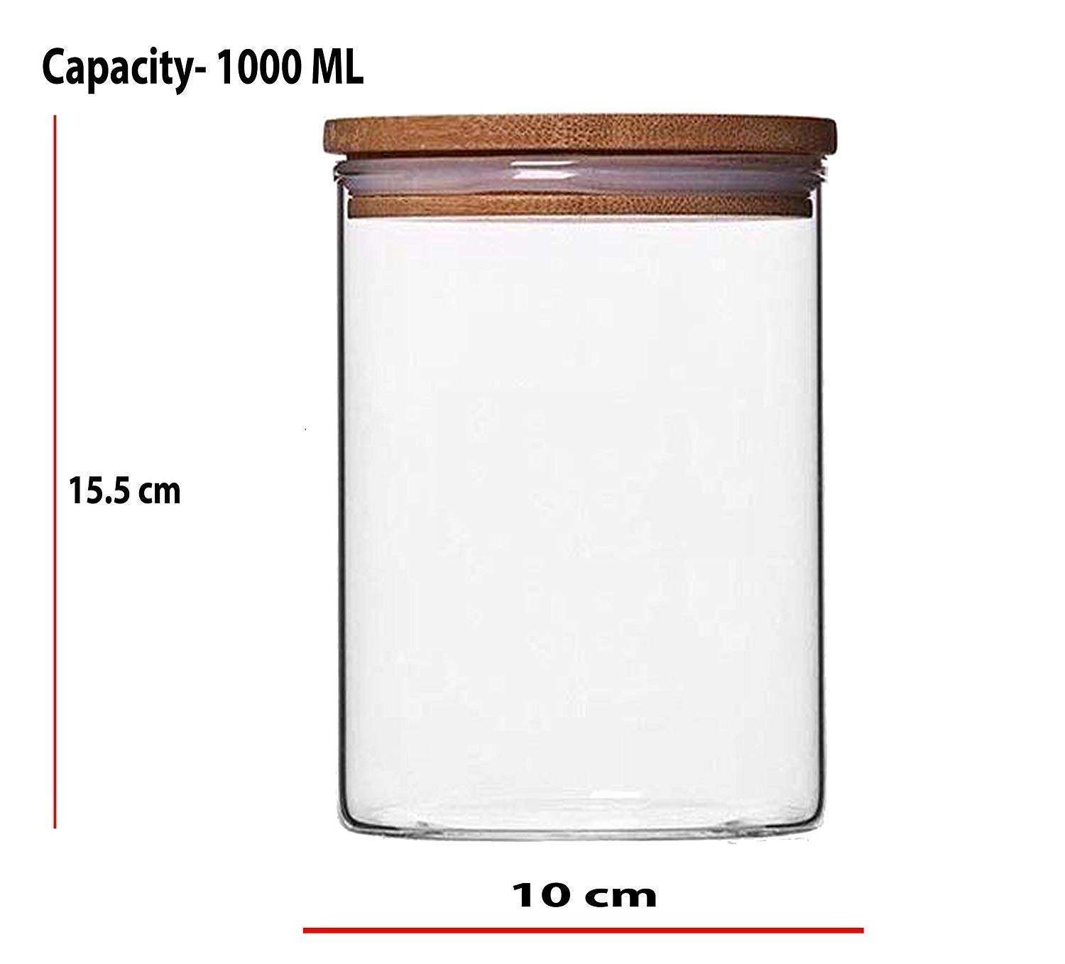 Big Cart Bamboo Lid Jars Glass Food Storage Containers Set,Airtight Food Jars with Wooden Lids - Kitchen Canisters for Sugar,Candy, Cookie, Rice and Spice Jars (1000ml) (1) 5