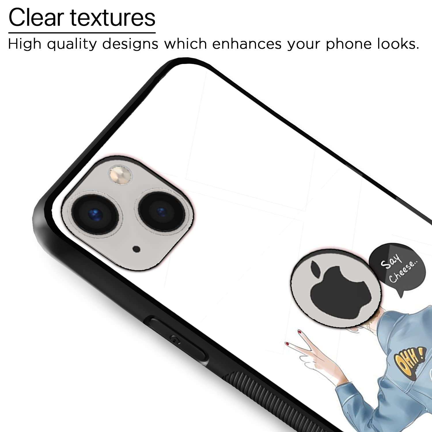 Pikkme iPhone 14 Back Cover for Girls | Ultra Hybrid No Drama White Printed Glass Case | Soft TPU Sides with Anit-Skid Grip Protection (Girls1 16) 5