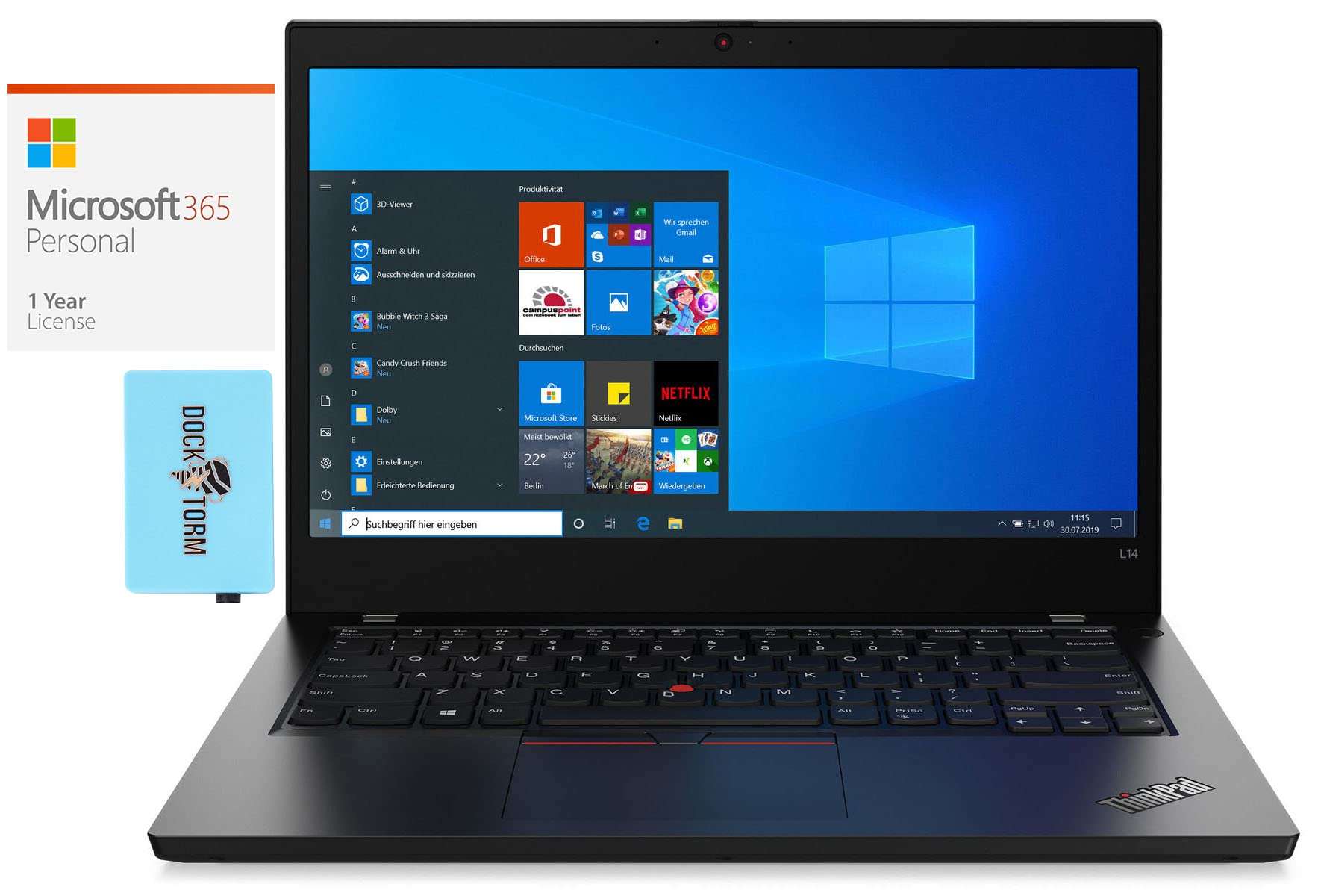 Lenovo ThinkPad L14 Gen 1 Home & Business Laptop (AMD Ryzen 5 PRO 4650U 6-Core, 8GB RAM, 1TB PCIe SSD, AMD Radeon, 14.0" 60Hz Full HD (1920x1080), Win 10 Pro) with MS 365 Personal, Hub