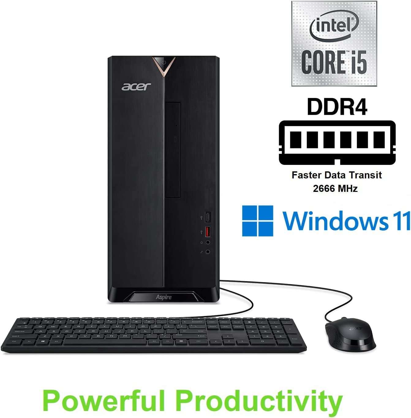 acer Aspire Mini Tower Desktop 2022, 10th Intel i3-10100 4-Core, UHD Graphics, 32GB DDR4, 1TB NVMe SSD + 1TB HDD, DVD Writer, WiFi 6, Bluetooth, RJ45, HDMI, Windows 10 Pro, COU 32GB USB 2