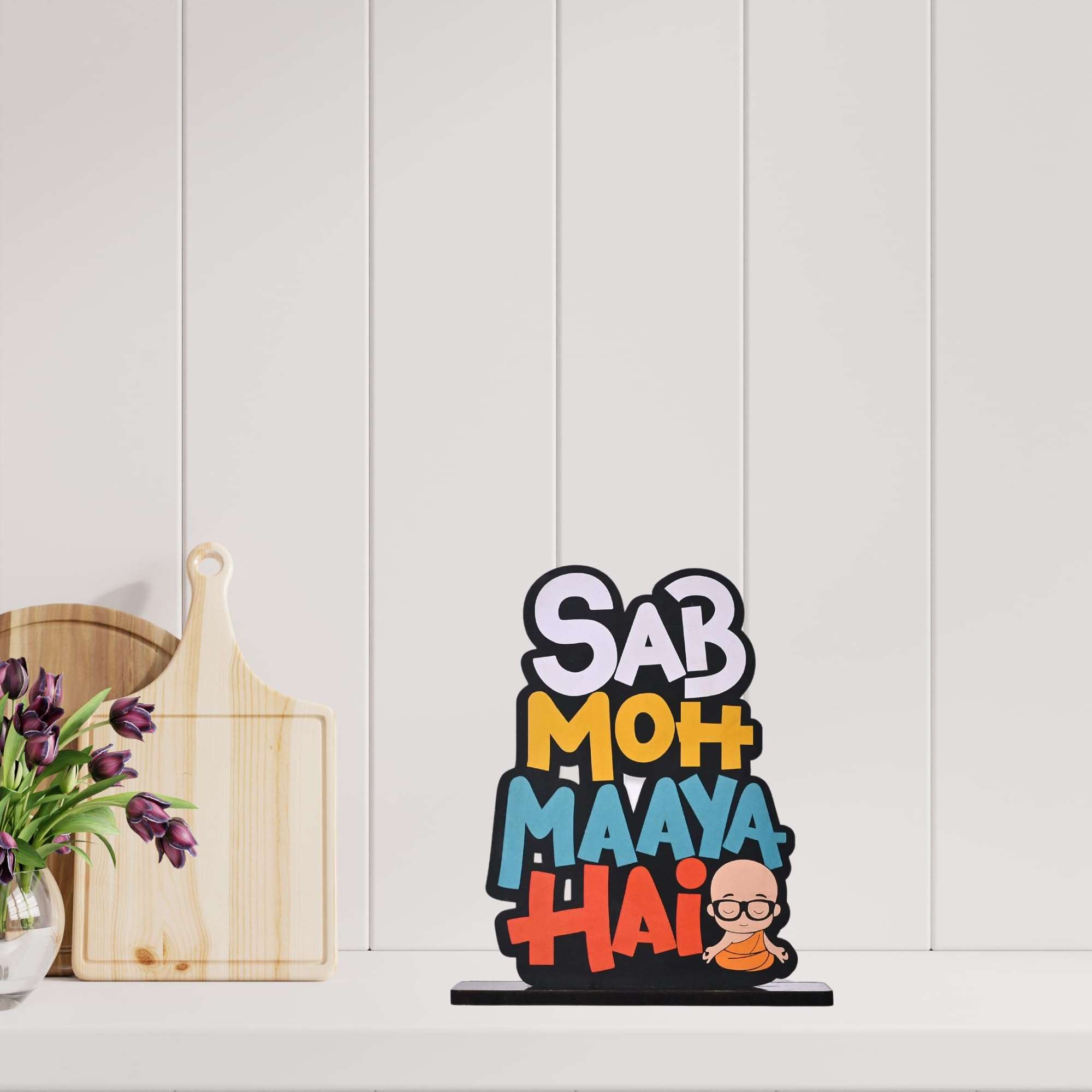 EXPLEASIA Sab MOH Maya Hai Wooden Inspirational Quote Table Decorative Home, Cafe, Kitchen Decorative Showpiece 6