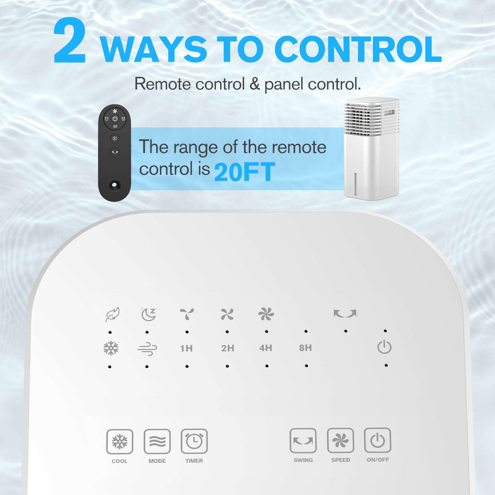 Windowless Portable Air Conditioner, 15H Timer & 120°Oscillation, 3-IN-1 Portable AC Unit with Remote, 2-Gal Tank, 3 Modes & 3 Speeds, Ultra-Quiet 24" Ventless Swamp Cooler for Room Home Office 5