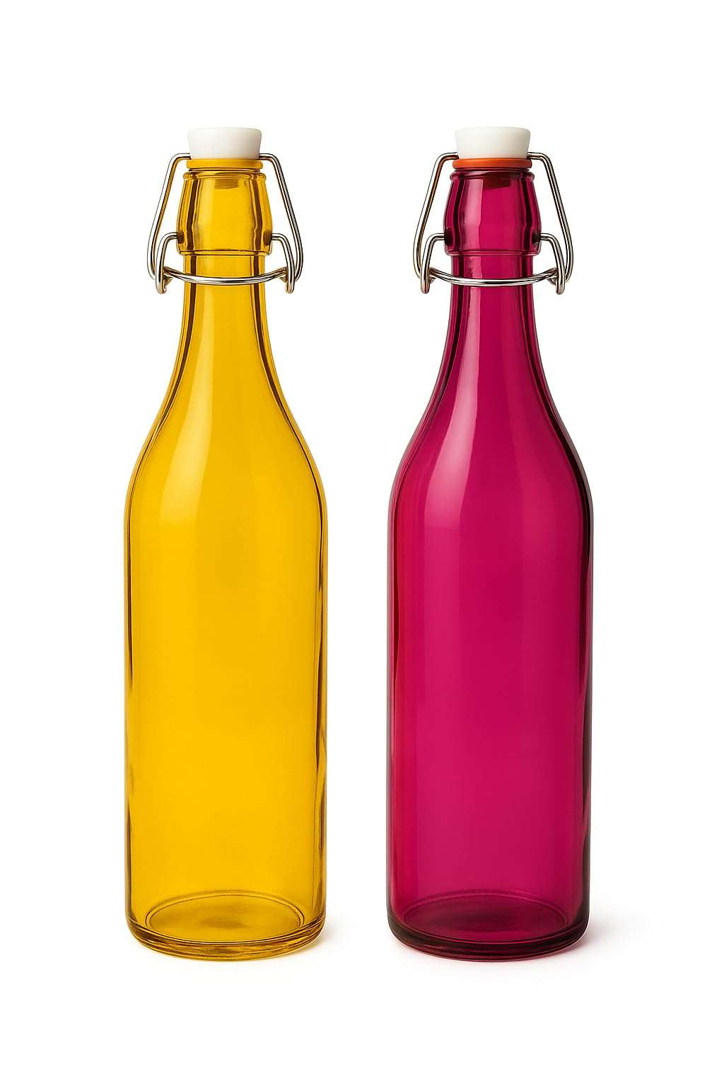 Sunshine Global Source Silica Glass Bottle with Flip Cap, 1 Litre, Set of (Multicolour) (Yellow and Pink) 1
