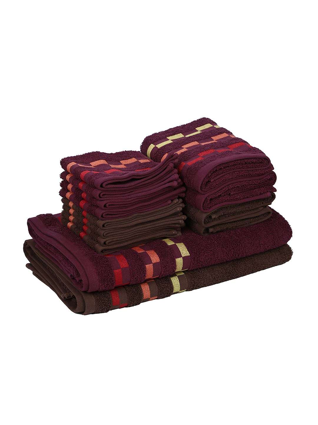 BIANCA [14pc] Super Soft Turkish Terry Towel 100% Mercerised Cotton -2pc Bath, 4pc Hand, 8pc Face (sonoma) - Large, Super Absorbent, Anti Bacterial, Quick Dry Technology - For men, women, gym, kitchen solid-wine 3