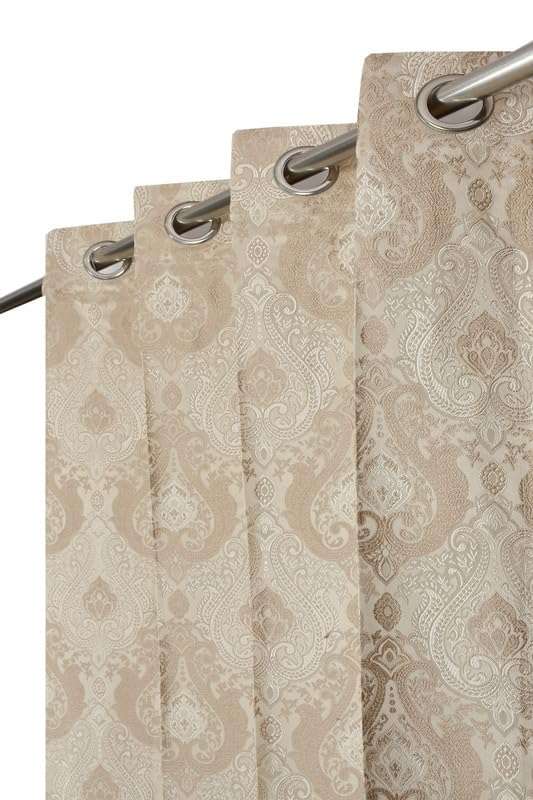 gsd home Premium Heavy Jacquard Fabric Room Darkening Elegance Dmass Design Curtains 6 Feet for Window, Beige, 3 Pieces 1