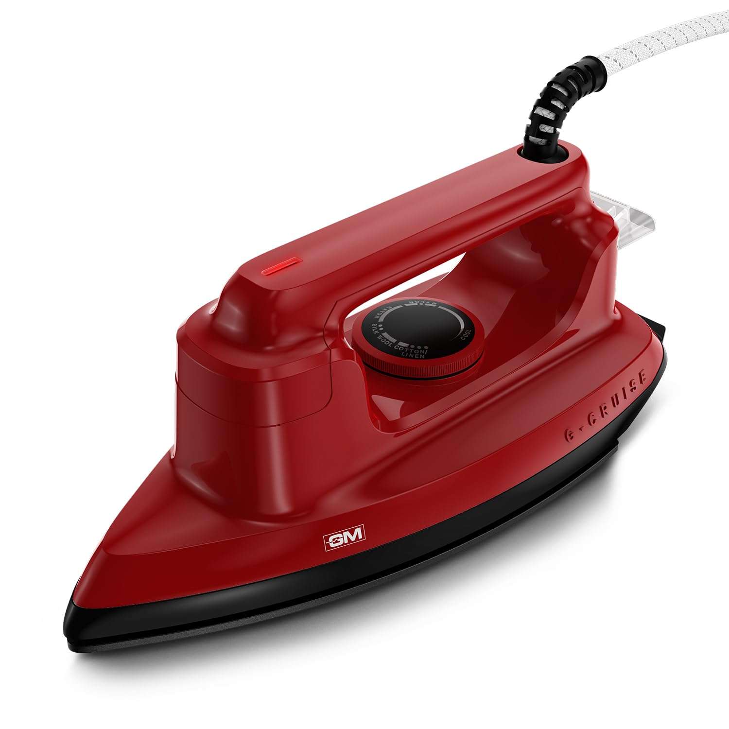 GM G-Cruise 1000 Watt Dry Iron Press with Dual Layer German Technology Non-Stick Coating | Thermostat Control to Easily Iron All Type of Clothes | 360° Swivel Cord - Red