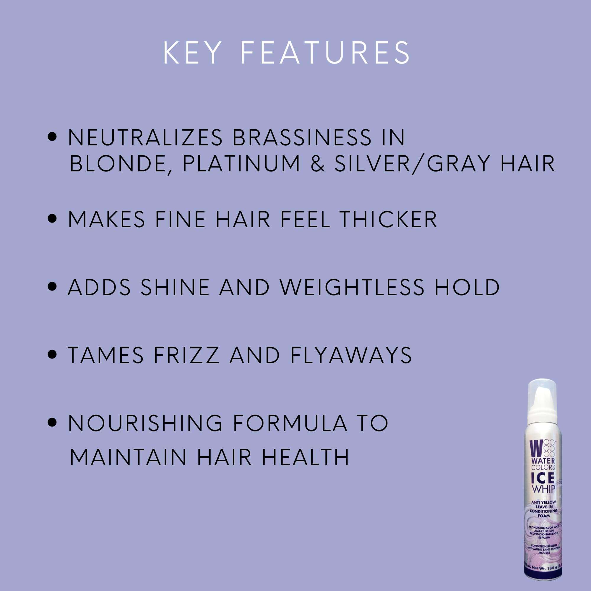 Watercolors Ice Whip Anti-Yellow Leave-In Conditioning Foam Mousse for Blonde, Platinum, Bleached, Silver, Gray, Ash & Brassy Hair - Violet Purple 6.5 oz, 3 Count 6