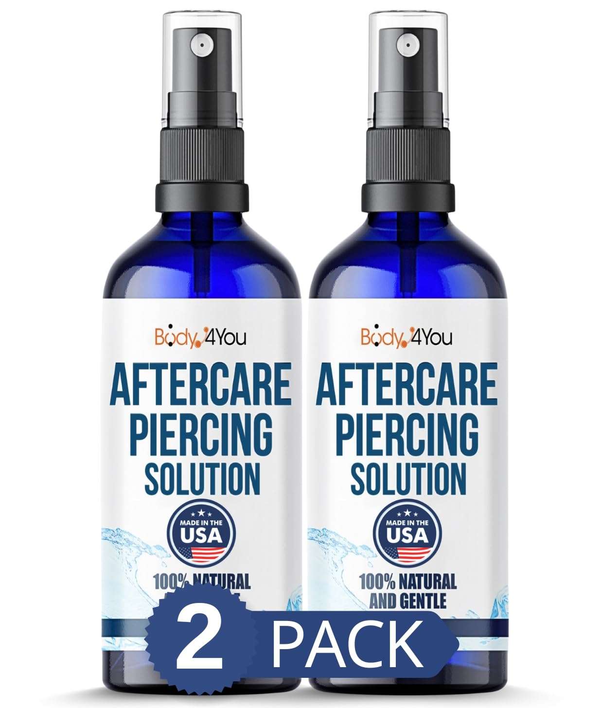 BodyJ4You Piercing Aftercare Spray - Saline Natural Recovery Formula - Tea Tree Sea Salt Aloe Rosemary - Ear Piercing Kit Gauges Navel - Wound Care Keloid Bump Removal - Fine Mist 2 x 4 Fl Oz 1