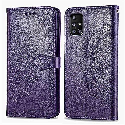 LEMAXELERS Samsung Galaxy A51 5G Case PU Leather Phone Case Mandala Embossed Wallet Flip Shockproof Protective with Stand Card Holder Cover for Samsung Galaxy A51 5G. Mandala Purple SD 3