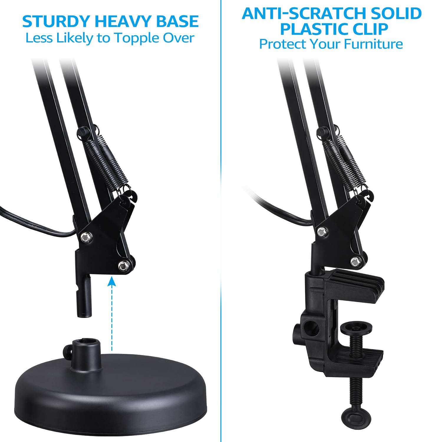 TORCHSTAR Metal Desk Lamp with Clamp, Swing Arm, E26, Multi-Joint, Black Bundle LED Cordless Table Lamp, Rechargeable Table Lamp, Dimmable, 4000mAh Battery Operated, 2700K, Green, Pack of 2 4