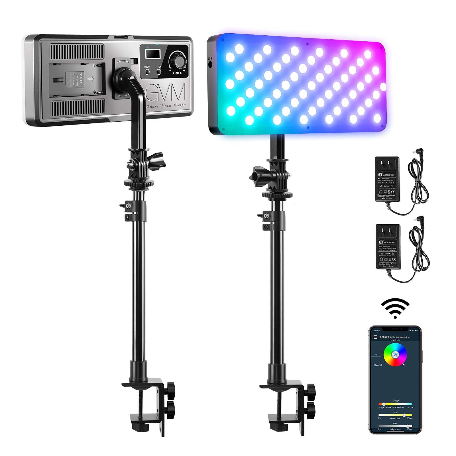 GVM Key Light with C-Clamp Stand, RGB LED Video Light On Camera Light with 8 Applicable Scenes 2700K-10000K Video Lighting Kit for Gaming, Live Streaming, Video Recording (RGB20W1L) 1